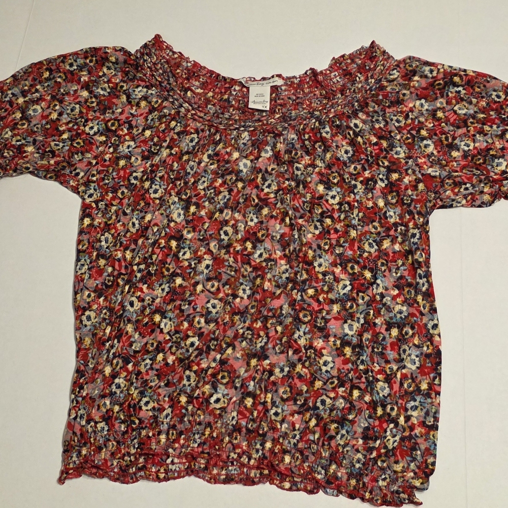 American Rag Red Floral Blouse